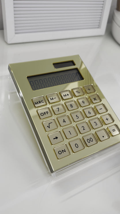 LUXE GOLD MIRRORED ACRYLIC CALCULATOR WITH STAND