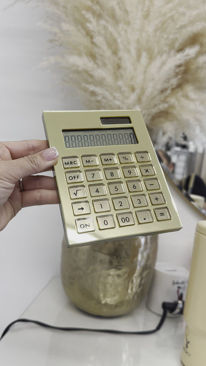 LUXE GOLD MIRRORED ACRYLIC CALCULATOR WITH STAND